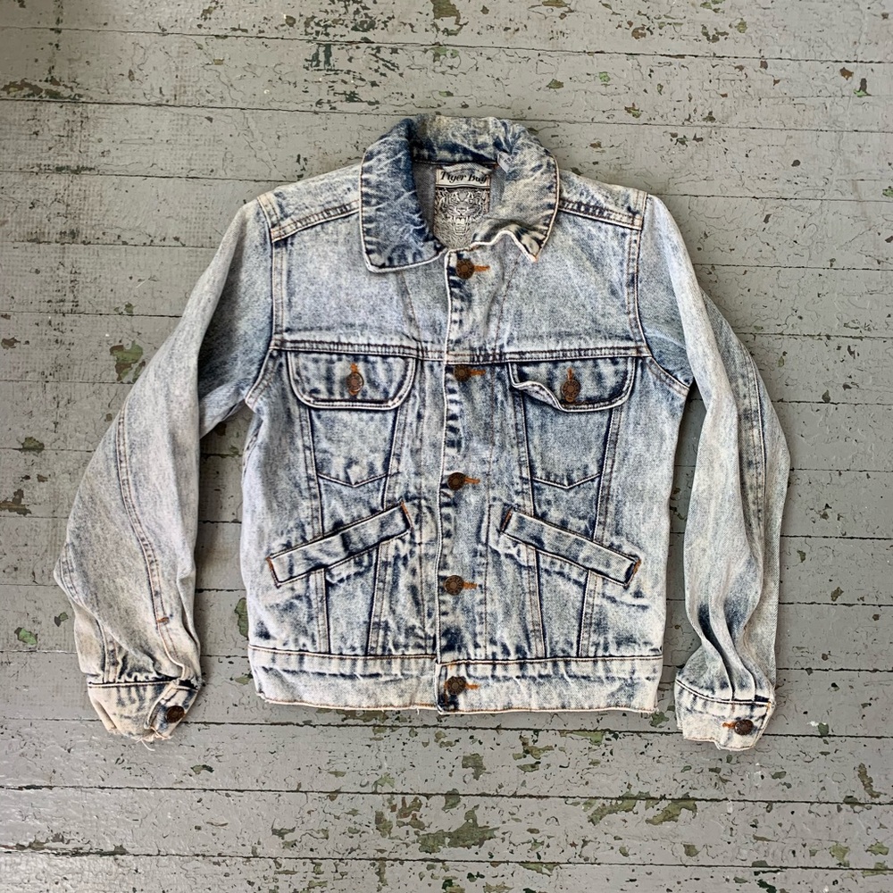 1980s Acid Wash Tiger Bay Denim Jacket Teen Size M